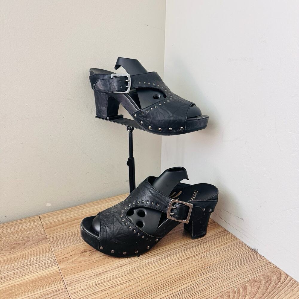 Dansko Black Studded Leather Peep-Toe Clogs